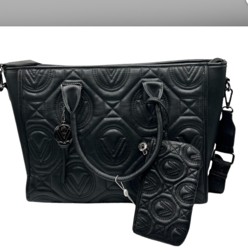 Valentino Orlandi Black Quilted Laptop Bag Set